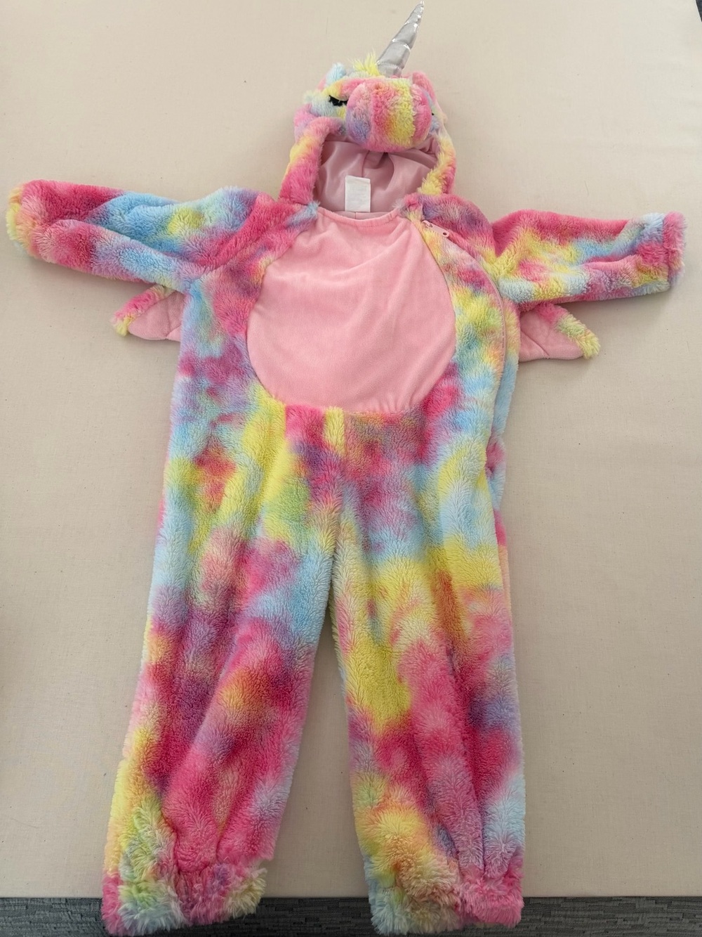 Kids Rainbow Unicorn Fleece Halloween costume- Multicolor